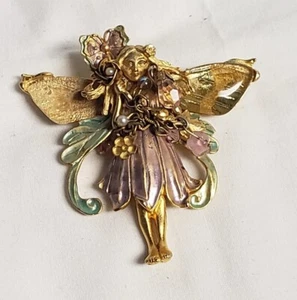 Vintage Kirks Folly Signed Gold Tone Fairy Brooch Pin 2.75" - Picture 1 of 10