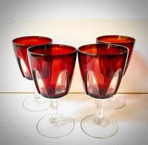 Set of 4 VINTAGE Crystal D'ARQUES Durand France Ruby Red Wine Glass Aperitifs - Picture 1 of 4