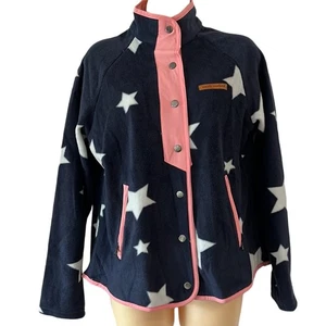 Simply Southern Navy Blue Star Print Fleece Jacket Woman Size Small Snap Front - Picture 1 of 10