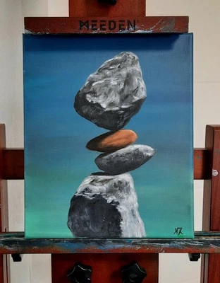 Steine am Meer Bild Original Malerei Ozean Gemälde handgemalt See Landschaft - Bild 1 von 4