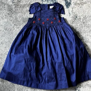 Janie And Jack Girls Special Occasion Blue Silk Dress Size 5 Smocked Tulle Slip - Picture 1 of 9