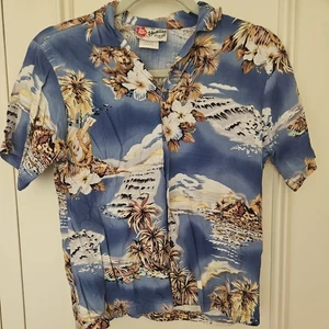 Hilo Hatties The Original Hawaiian Blue Ukulele Boys Kids Shirt Vintage - Picture 1 of 5