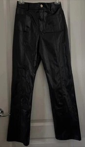 Pantalones de mujer negros de imitación de cuero cintura alta pierna recta talla mediana nuevos sin etiquetas - Imagen 1 de 8