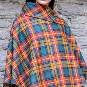 Mucros Weavers Irish Wool Plaid Multicolor Women's Cape - Picture 1 of 3