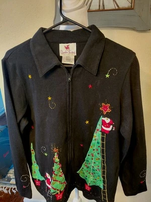 Quacker Factory Christmas Sweater Cardigan Trees With Ornaments - Image 1 of 4