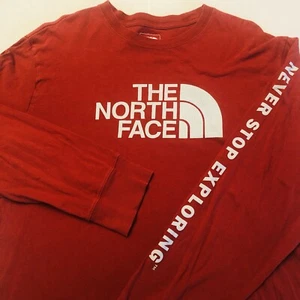 North Face Mens Size L Long Sleeve Standard Fit Tshirt Red Outdoor Hiking Camp - Picture 1 of 6