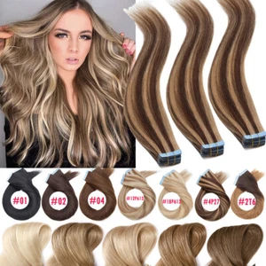 NEW #Highlight Tape in Human Hair Extensions 40/60PCS THICK Full Head Skin Weft - Picture 1 of 48