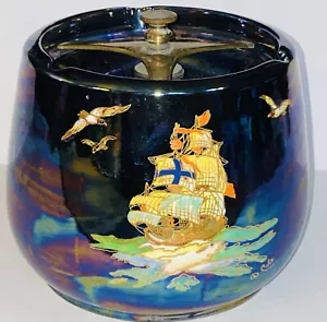 VINTAGE Tobacco Jar Humidor Crown Devon Fieldings 1336 D Cole Ships Iridescent - Picture 1 of 5