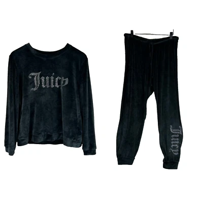 Juicy Couture Womens Y2K Velour Pajamas Set Size L Bling Rhinestones Tracksuit - Image 1 of 4