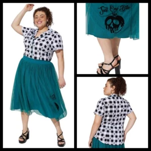5X 28W Torrid schwarz türkis Disney Villains Set Gingham Popeline Top Tüllrock Midi - Bild 1 von 14
