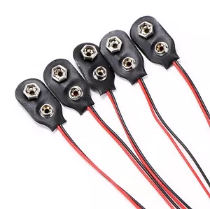 5 Pack 9V Battery Clip Connector Long Cable Connection I-Type Buckle - Picture 1 of 6