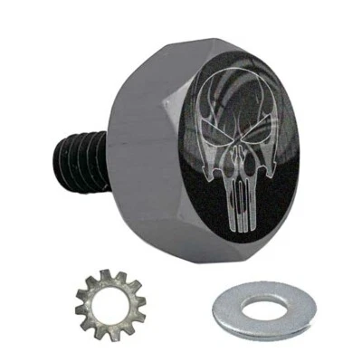 Gris Gunmetal - Perno de asiento hexagonal de aluminio Billet para Harley - Llama de calavera castigada Foto 1 de 4