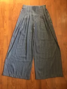 LUXY USA gonna pull-on gamba larga pantaloni plissettati blu palazzo a vita alta taglia large - Foto 1 di 10