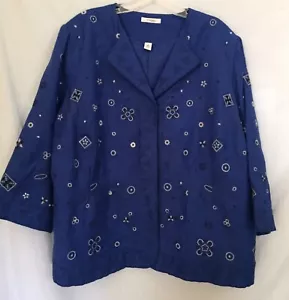 Dressbarn 18 Plus Women 1x Career Layering Jacket Blue & White Black Embroider - Picture 1 of 8