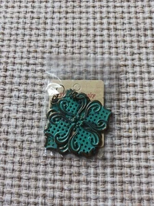 EARRINGS TEAL TWO INCH LONG AND WIDE - Picture 1 of 2