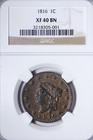 1816 Coronet Head Large Cent NGC XF40 Outstanding Eye Appeal, PQ Coin!! RNLM