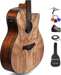 Complete Ash Wood Semi-Acoustic Guitar Kit with Built-in Tuner and Accessories - Picture 1 of 8
