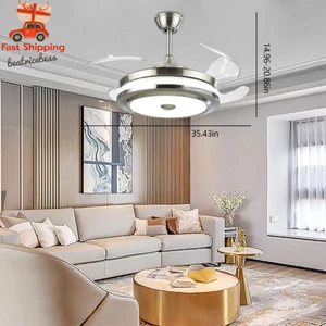 36 Inch Invisible Ceiling Fan Lamp Chandelier Retractable Blade Fanlamp & Remote - Picture 1 of 13