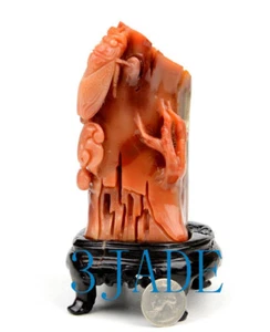 Handgeschnitzte ShouShan Stein Zikade & Holz Statue Skulptur Agalmatolith Schnitzerei - Bild 1 von 12