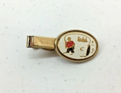 Vintage Tie Clasp Short Bar Clip Gold Tone White Enamel Fly Fishing Fisherman  - Image 1 of 4