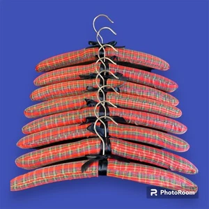 8er Set Tartan gepolsterte karierte Kleiderbügel gold schwingendes Metall 15,5"" mit schwarzer Krawatte - Bild 1 von 9