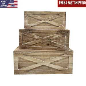 Set of 3 Rustic Wooden Crates Stackable Storage Baskets Home Decor Organizers US - Picture 1 of 7