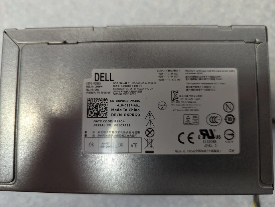Dell 0KPRG9 L290AM-00 290W Optiplex 3020 7020 9020 Desktop ATX Power Supply/PSU - Image 1 of 2