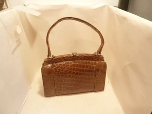 SWEET LITTLE VINTAGE GENUINE CROCODILE TAN LEATHER HANDBAG LEATHER LINED - Picture 1 of 5