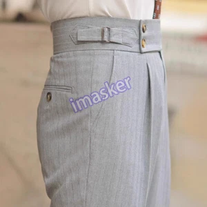 Para hombres Nápoles Pantalones Gris Cintura Alta Primavera Ropa Formal Informal Pantalones Rectos - Imagen 1 de 26