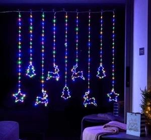 Christmas Curtain Window Lights Coloured Fairy String Indoor/Outdoor Lighting - Picture 1 of 1