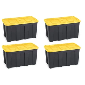 Homz 34 Gallon Durabilt Home Storage Container with Lid, Black/Yellow (4 Pack) - Picture 1 of 9