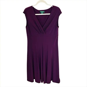 Lauren Ralph Lauren Dress Size 16 Raisin Purple Fit & Flare Cap Sleeve Stretch - Picture 1 of 5