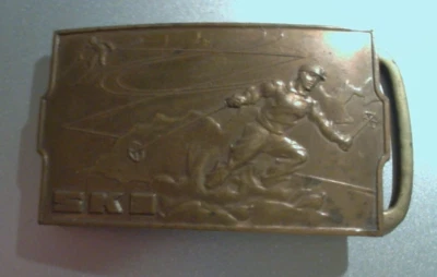 De colección Mediados de Siglo Esquí Nieve Descenso Esquí Invierno Cinturón Hebilla Latón o Bronce Foto 1 de 4