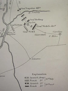 PENINSULAR WAR MAP/BATTLE PLAN ~ BATTLE of BAYLEN SPANISH FRENCH POSITIONS - Picture 1 of 2