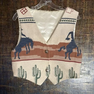Vintage Dion's of Texas Southwestern Cactus Cowboy Tapestry Western Vest Sz L - Picture 1 of 5