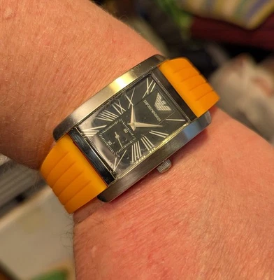 Men's Emporio Armani AR-0143 Rectangle Black Face Quartz Watch RRP £245 - Image 1 of 4