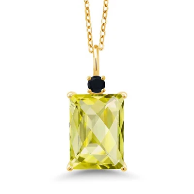 6.95 Ct Octagon Lemon Quartz Black Onyx 18K Yellow Gold Plated Silver Pendant - Image 1 of 4