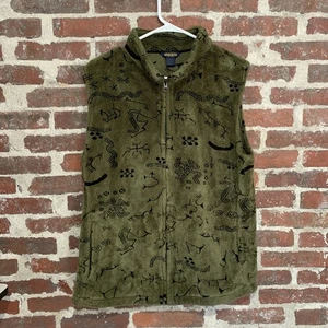 WOOLRICH WOMENS XL FLEECE VEST - ALL OVER PRINT. Green / Black - Picture 1 of 4