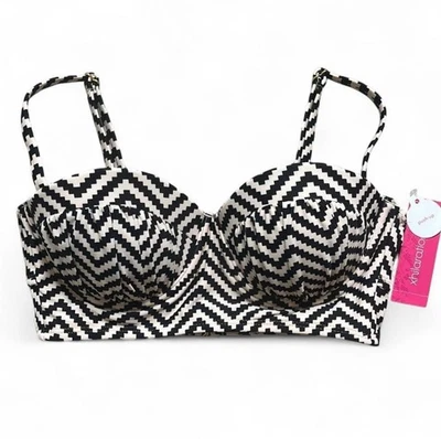 NUEVO CON ETIQUETAS TOP DE BIKINI PUSH UP BLANCO Y NEGRO PATRÓN GEOMÉTRICO XHILARATION TALLA S Foto 1 de 4