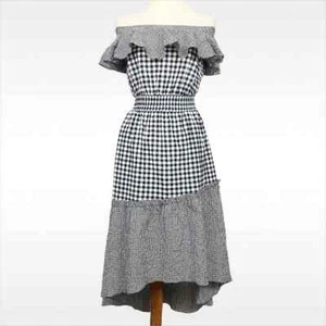 Rachel Roy Kleid Damen S Ava schwarz weiß Gingham Schulterfrei Taschen Fit Flare - Bild 1 von 12