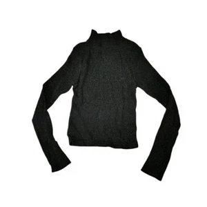 Aura Black Ribbed Mock Neck Cropped Sweater Size S Long Sleeve Fitted Knit Top - Picture 1 of 10