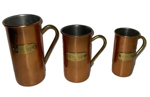 Vintage Collectible Set Of 3 Miniature Copper Measuring Jugs 8, 6 & 4 FL OZ VGC - Picture 1 of 6