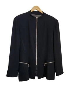 Emanuel Ungaro Blazer Jacket Black Lined Mandarin Collar Size 16 / 50 French - Picture 1 of 4