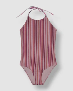 Splendid Kids Girl's Pink Metallic Stripe One-Piece Swimsuit Swimwear Size 16 - Picture 1 of 3