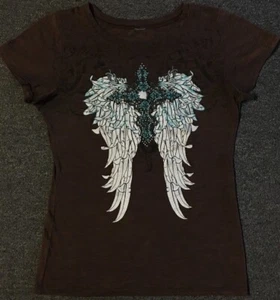 Vtg Cross Faded Shirt M Goth Emo Fire Flames Biker Motorcycle Tapout Grunge Y2K - Picture 1 of 6