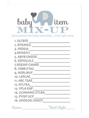 BABY SHOWER ELEFANTE AZUL JUEGO CARTAS (2) Suministros Actividad Fiesta Celebrar Foto 1 de 2