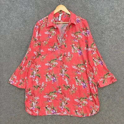 Top túnica de playa Sunseeker para mujer M mediano rojo floral manga larga bolsillos 5825 Foto 1 de 4