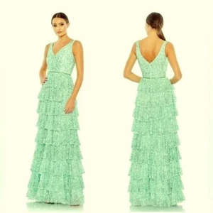 Mac Duggal Mint Green Sleeveless Sequin Ruffle Tiered Gown Size 8 $598 - Picture 1 of 2