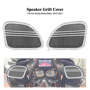 Chrome Front Fairing Speaker Grille Mesh Covers Trim For Harley Road Glide 15-23 - Foto 1 di 17