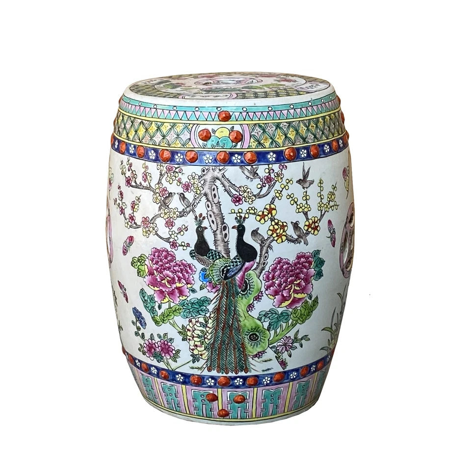 Vintage Oriental Famille Rose Mixed Color Porcelain Round Stool Ottoman cs7386 - Image 1 of 4